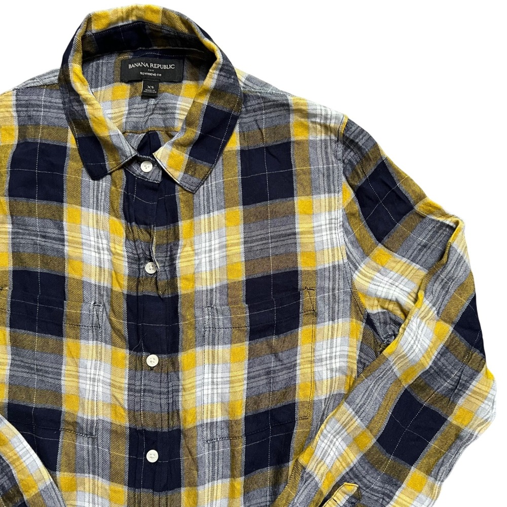 Banana Republic XS Yellow Plaid Button Down Boyfriend Shirt Long Sleeve